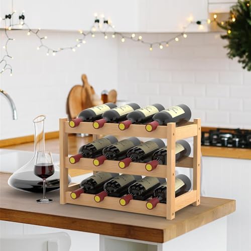 3 Tier Bamboo Wine Rack 12 Bottles Countertop Storage