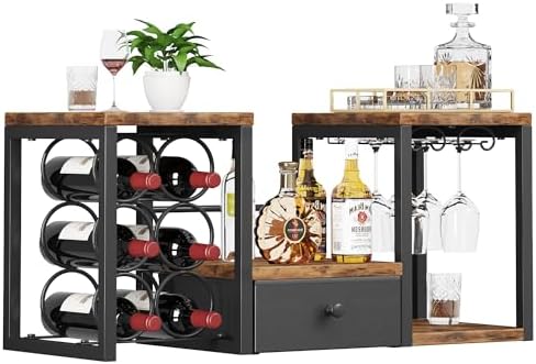 Homeiju Tabletop Wine Rack with Drawer and Glass Holder 1