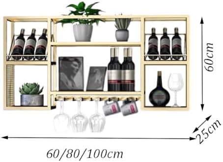SilteD Wall-Mounted Wine Racks with Glass Holders - Black 60x25x60Cm
