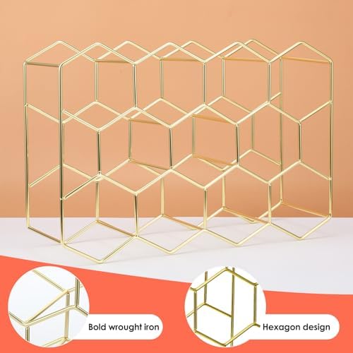 Pafeooui 14-Bottle Tabletop Wine Rack - Modern Gold Holder Stand
