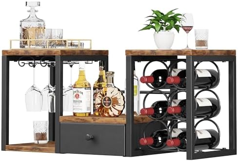 Homeiju Tabletop Wine Rack with Drawer and Glass Holder 1