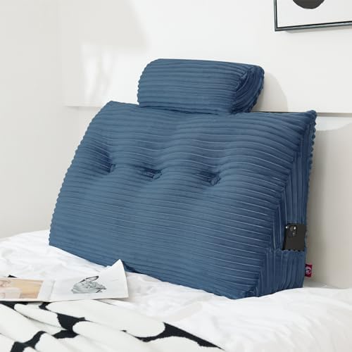 Soft Supportive Headboard Pillow with Neck Roll and Removable Cover