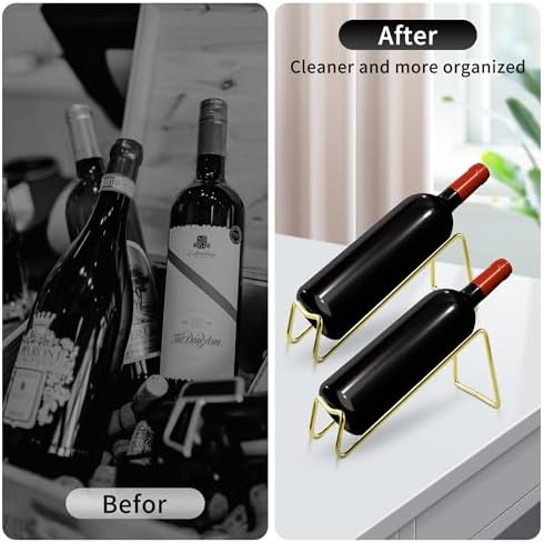 TONLEA 2Pcs Tabletop Wine Rack Metal Wine Bottle Holder Gold