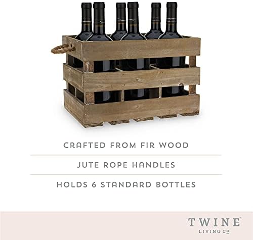 Twine Rustic Wine Bottle Holder Crate Dark Wood 6 Bottle Storage Rack