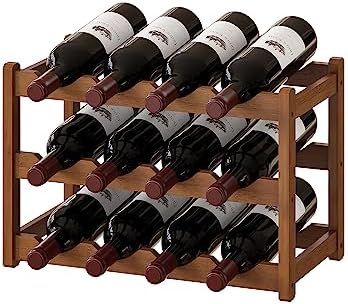 BMOSU 3 Tier Bamboo Wine Rack 12 Bottle Storage Cabinet