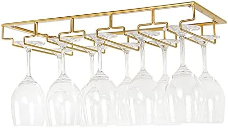 WORDFUN 5-Row Wine Glass Holder Gold Metal