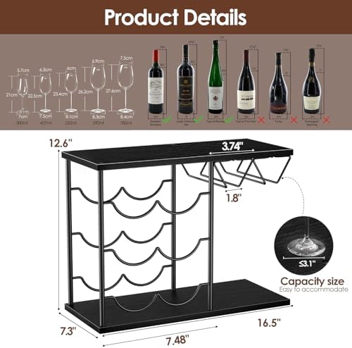 Nuovoware 2 in 1 Wine Rack for 6 Bottles 4 Glasses Black
