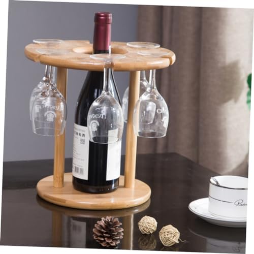 Luxshiny 6-Hole Wooden Wine Glass Holder Rack
