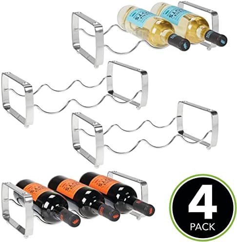 mDesign 3 Bottle Metal Wine Rack - 4 Pack Chrome