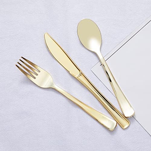 N9R 100PCS Gold Plastic Cutlery Set