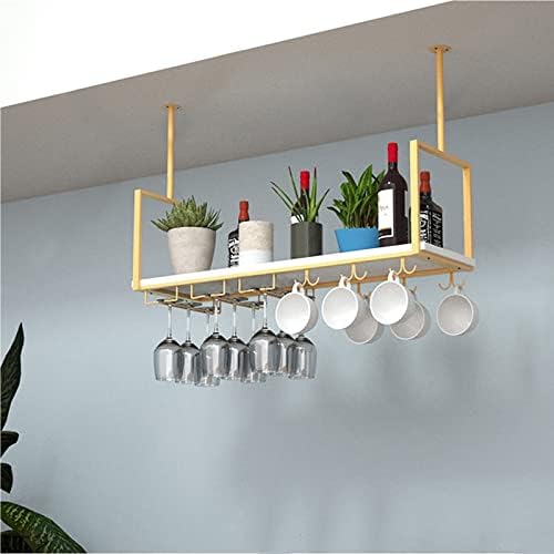 Retro Ceiling Hanging Shelf Wine Rack with Glass Holder