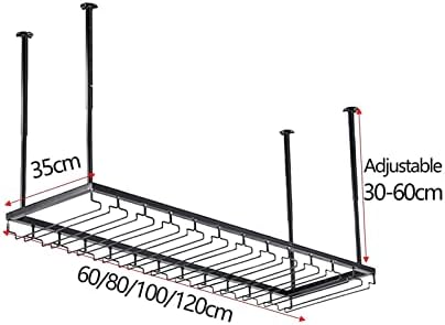 Adjustable Wall-Mounted Wine Glass Rack 118-236In Black Metal Ceiling Holder