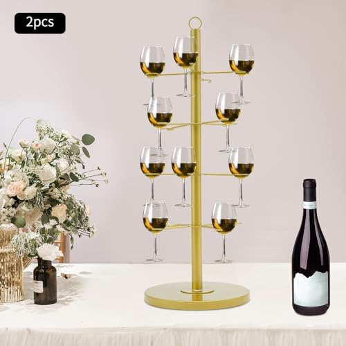 2 Pack Wine Glass Rack with 4 Tiers and 16 Glass Capacity Gold