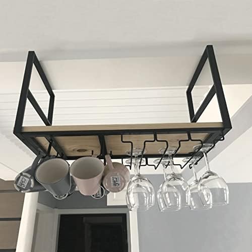Ceiling Hanging Shelf Wine Rack with Glass Holder and Pot Pan Rack