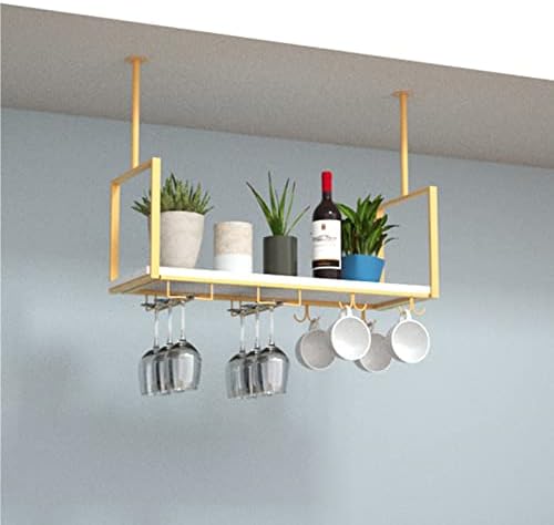 Retro Ceiling Hanging Shelf Wine Rack with Glass Holder