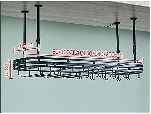 Ceiling Wine Rack with Glass Holder - 80x35cm Wall-Mounted Storage