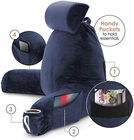 Clara Clark Navy Blue Reading Pillow with Memory Foam Support