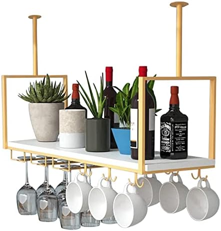 Retro Ceiling Hanging Shelf Wine Rack with Glass Holder