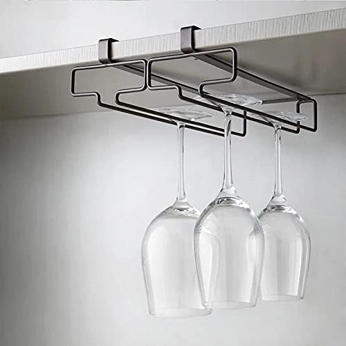 OWKAY Simple Cabinet Wine Glass Rack Black