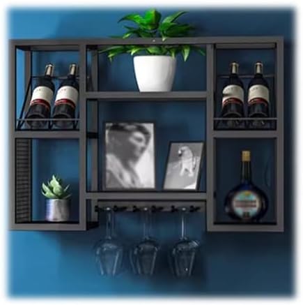 SilteD Wall-Mounted Wine Racks with Glass Holders - Black 60x25x60Cm