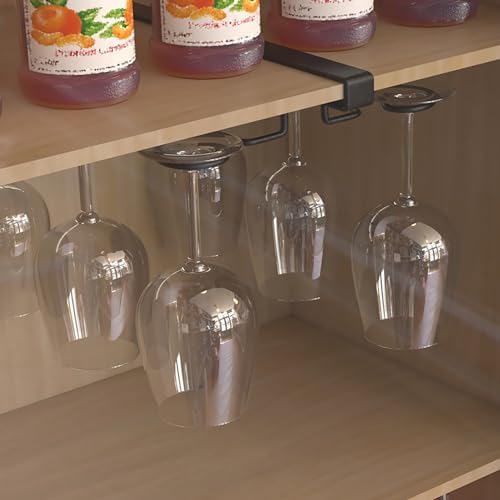 Wine Glass Holder Under Shelf Black Metal 6 Hooks