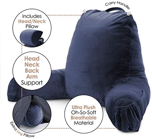 Clara Clark Navy Blue Reading Pillow with Memory Foam Support