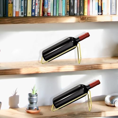 TONLEA 2Pcs Tabletop Wine Rack Metal Wine Bottle Holder Gold