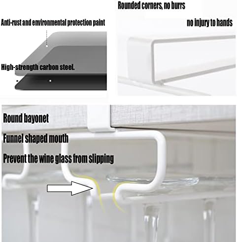 WORDFUN Metal Wine Glass Rack - Single Row White No Punching