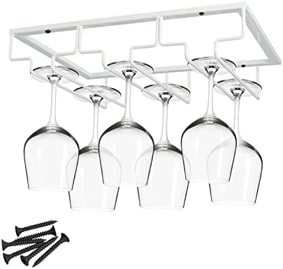 WORDFUN Wine Glass Rack Under Shelf 8 Rows Black Metal