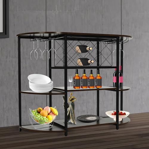 Mini Bar Cabinet with LED Light Rustic Brown