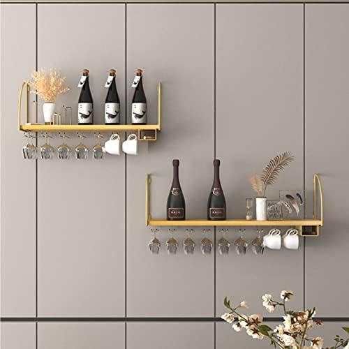Wall-Mounted Wine Glass Holder with Solid Wood and Iron