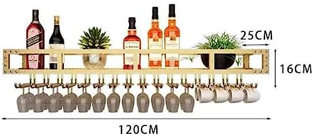 Gold Wall Wine Rack with LED and Glass Holder