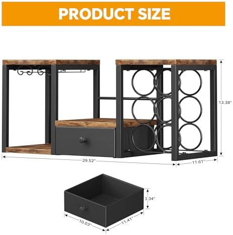 Homeiju Tabletop Wine Rack with Drawer and Glass Holder 1