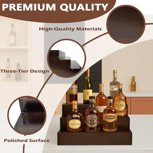 Royxen 3 Tier Wood Liquor Shelf - Brown 16 Inch Wide