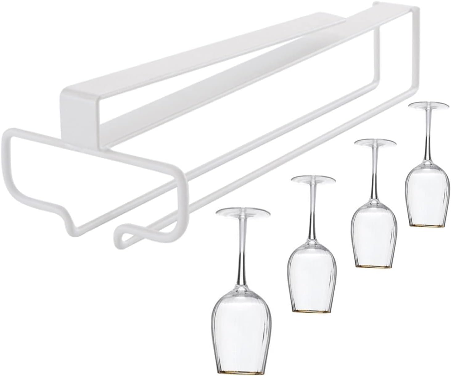 WORDFUN Metal Wine Glass Rack - Single Row White No Punching