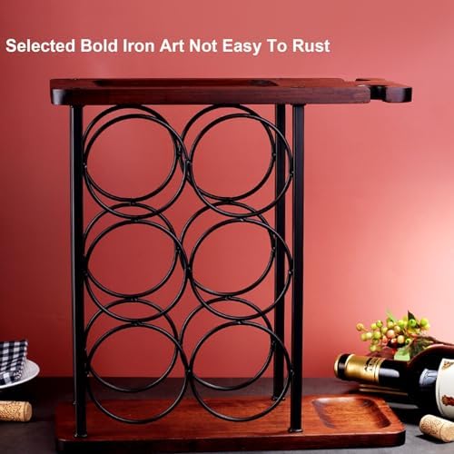 Gold Metal Wine Rack with 6 Bottles and 2 Goblets