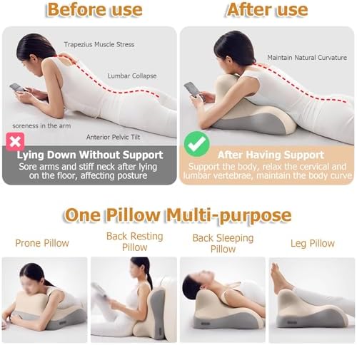 JYHHCYS Memory Foam Prone Pillow with Headrest Blue