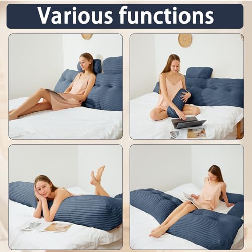Soft Supportive Headboard Pillow with Neck Roll and Removable Cover
