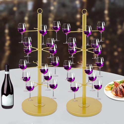 2 Pack Wine Glass Rack with 4 Tiers and 16 Glass Capacity Gold