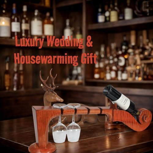 Violin-Inspired Solid Wood Wine Rack - 4 Bottles 4 Glasses 1