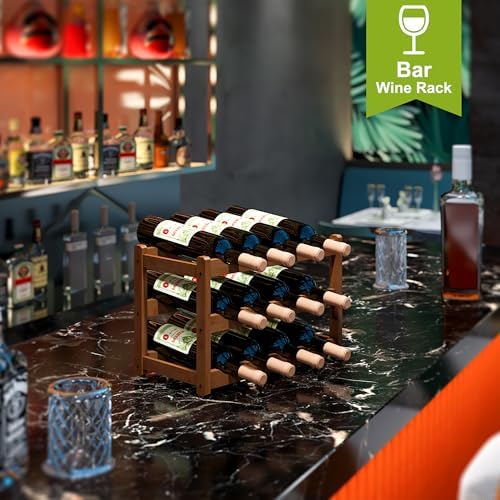BMOSU 3 Tier Bamboo Wine Rack 12 Bottle Storage Cabinet