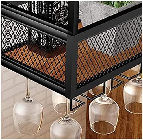 Ceiling Hanging Wine Rack with Glass Holder Wrought Iron Wood 80x30cm