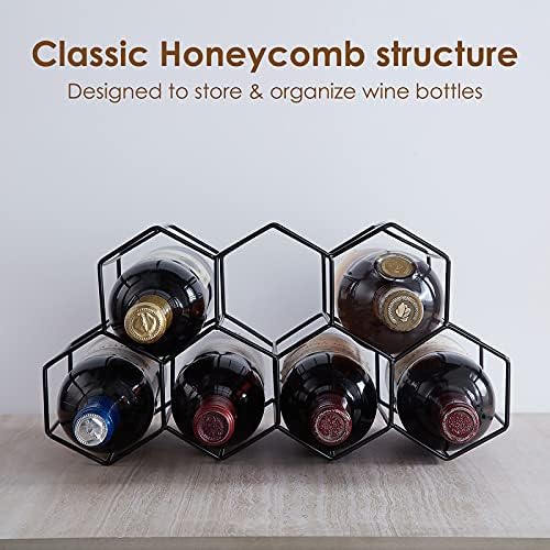 Fomanish 7 Bottle Holder - Modern Metal Wine Rack for Kitchen Wine Cellar