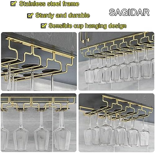 SAGIDAR Wine Glass Holder Under Cabinet Gold