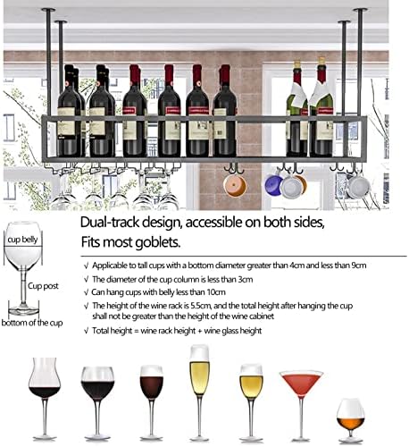 Wrought Iron Ceiling Wine Rack Holder with Adjustable Height and Width