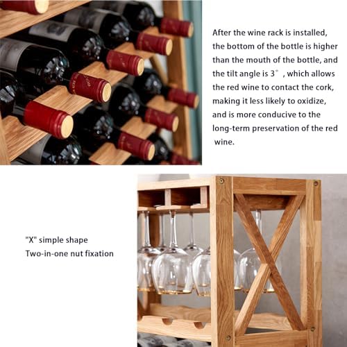 JSWHYBD Oak Wine Rack Freestanding 35 Bottles 12 Glasses