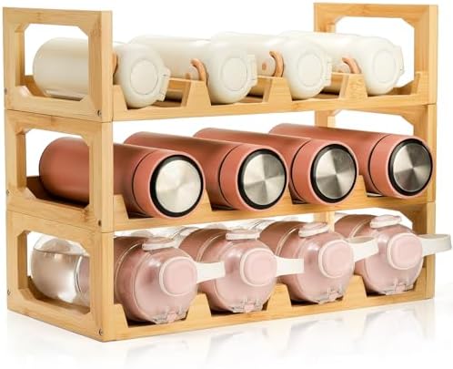3 Tier Bamboo Water Bottle Organizer for Kitchen Cabinet