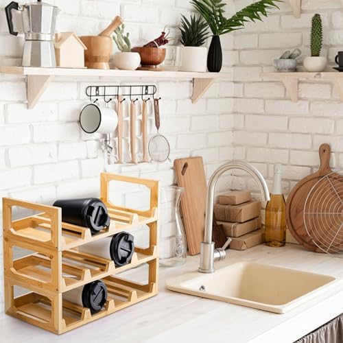 3 Tier Bamboo Water Bottle Organizer for Kitchen Cabinet