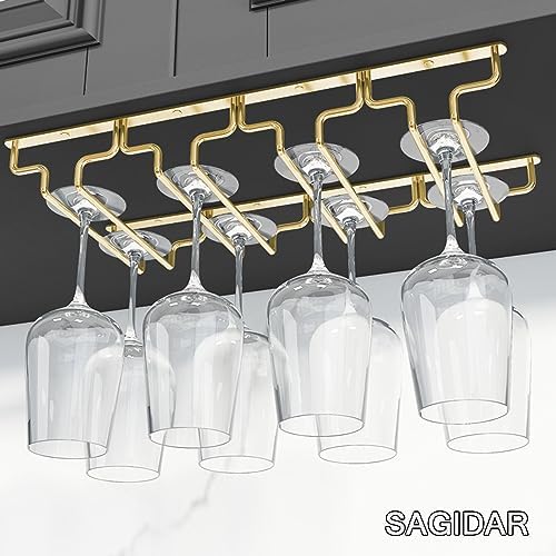 SAGIDAR Wine Glass Holder Under Cabinet Gold