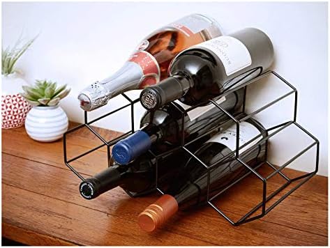 BOCbco Metal Wine Rack - Freestanding 9 Bottle Holder with Geometric Design Black